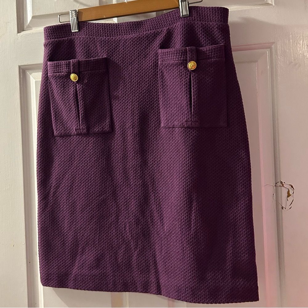 Purple Pocket-Front Pencil Skirt